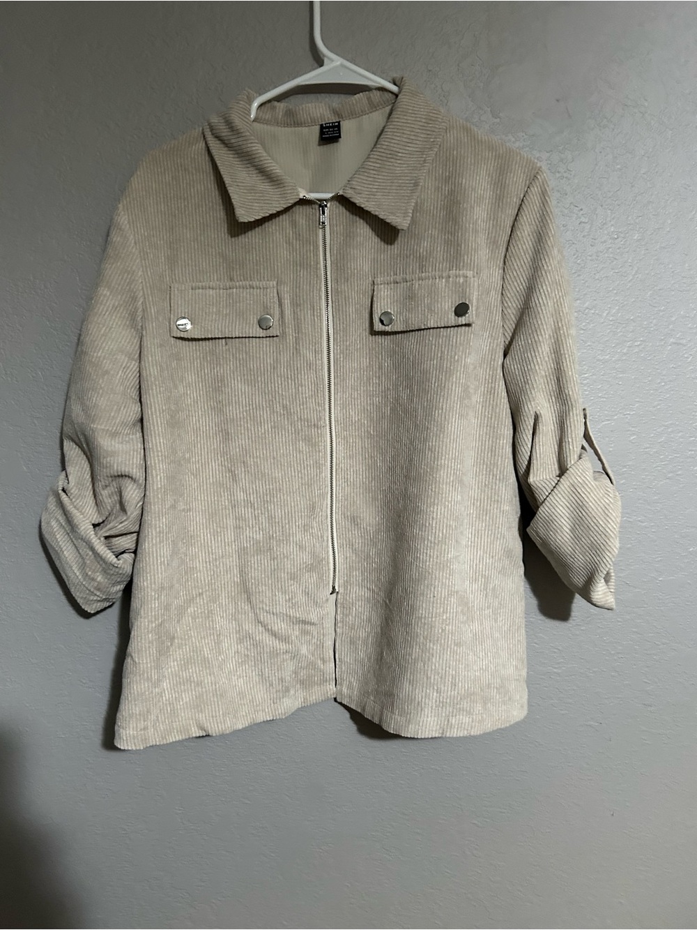 SHEIN Beige Corduroy Utility Jacket with Snap Pockets